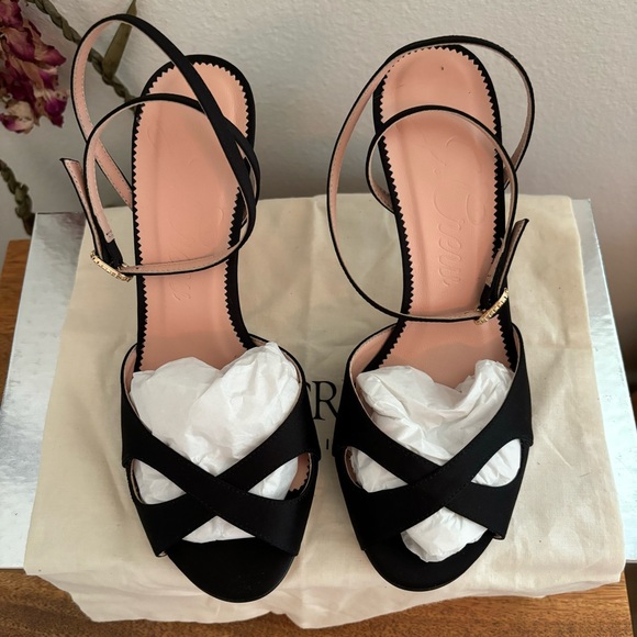 NIB J. Crew Satin Peep Toe Rylie Sandal in Black Sz 37 - Picture 4 of 9